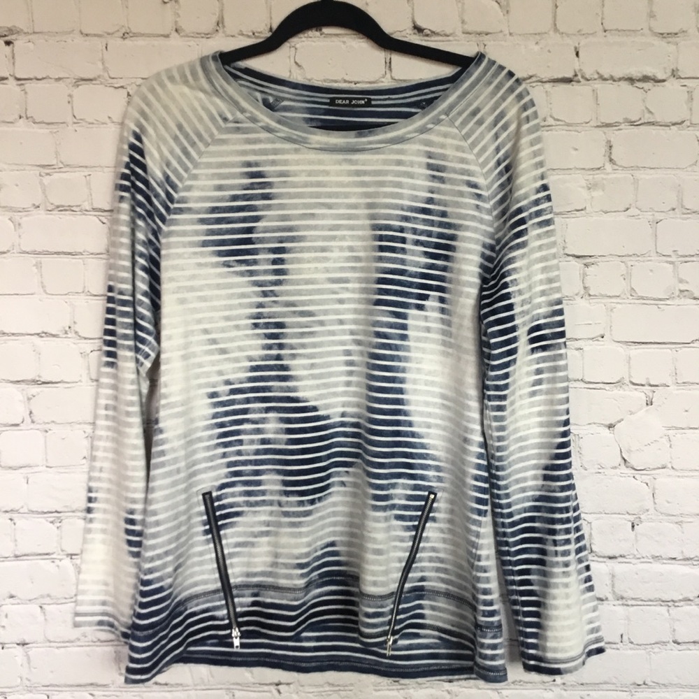 DEAR JOHN LONG SLEEVE DISTRESSED STRIPE WITH ZIP